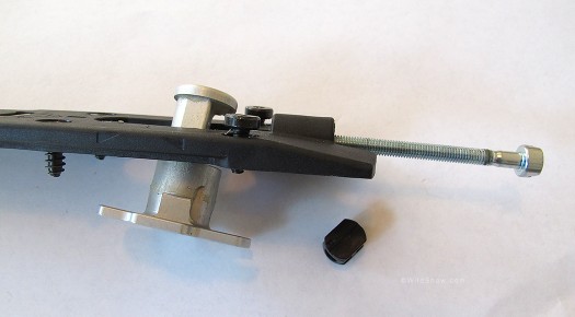 Once the screw is backed out the aluminum spindle post removes in obvious fashion. Once the screw is backed out the aluminum spindle post removes in obvious fashion.