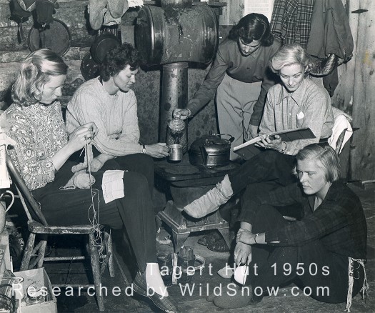 Fashion photo shoot at Tagert Hut in late 1950s or early 1960s, in mountains between Aspen and Crested Butte. Fashion photo shoot at Tagert Hut in late 1950s or early 1960s, in mountains between Aspen and Crested Butte.