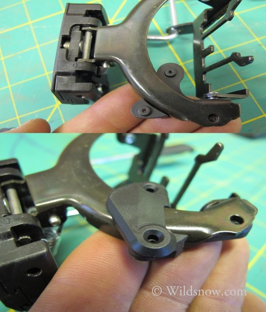 Remove binding heel piece from plate. Match up top and bottom of anti-twist to left side of each heel piece. Line up each plastic node to ensure proper fit. Minor sanding maybe required. NOTE:Dynafit Radical heel pieces do not feature a left and right identification. Remove binding heelpiece from plate. Match up top and bottom of anti-twist to left side of each heelpiece. Line up each plastic node to ensure proper fit. Minor sanding maybe required. NOTE:Dynafit Radical heel pieces do not feature a left and right identification.