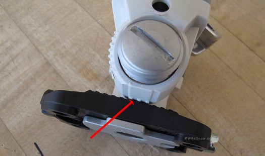 Anti rotation notches, detail, backcountry skiing binding known as Speed Radical. Anti rotation notches, detail, backcountry skiing binding known as Speed Radical.