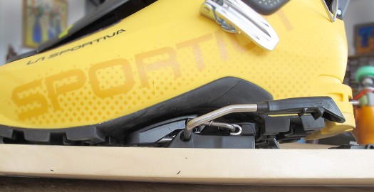 With boot heel latched in binding, brake unlatched and ready to work. With boot heel latched in binding, brake unlatched and ready to work.