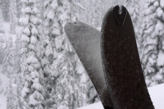 Skis at Valhalla ski touring lodge. Skis at Valhalla ski touring lodge.