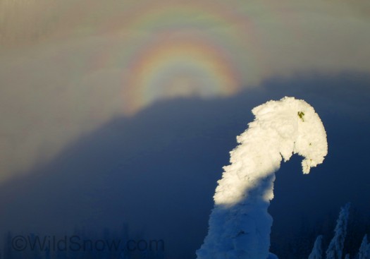 Cascadian farewell to WildSnow Stevens waved goodbye with a brocken spectre. Cascadian farewell to WildSnow. Stevens waved goodbye with a brocken spectre.