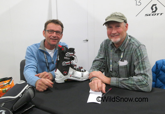 Myself (right) and Herve, talking ski boots and skis. Myself (right) and Herve, talking ski boots and skis.