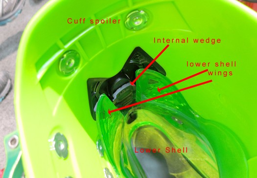 K2 boot cuff wedge system for downhill security while skiing. K2 boot cuff wedge system for downhill security while skiing.