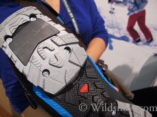 The Quest 120 also features a swappable Vibram-inspired sole that can be used with Salomon's proprietary WTR binding system. The Quest 120 also features a swappable Vibram-inspired sole that can be used with Salomon's proprietary WTR binding system.