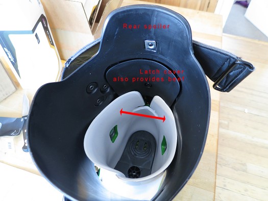 Black Diamond Factor cuff configuration is fairly traditional. Massive latch takes the place of rivets, white vertical wings indicated by arrow meld with cuff as it's flexed forward. Black Diamond Factor cuff configuration is fairly traditional. Massive latch takes the place of rivets, white vertical wings indicated by arrow meld with cuff as it's flexed forward.