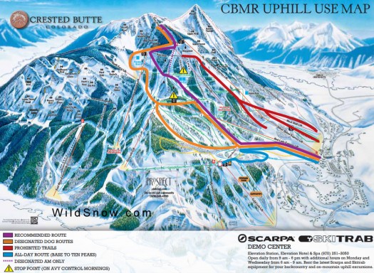 Crested Butte Mountain Resort uphilling trail map, click to enlarge. Crested Butte Mountain Resort uphilling trail map, click to enlarge.