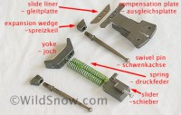 Dynafit internal heel parts guide will serve as a terminology template. A few internals are not shown, such as the lateral release spring and cap. Those are obvious. Dynafit internal heel parts guide will serve as a terminology template. A few internals are not shown, such as the lateral release spring and cap. Those are obvious.