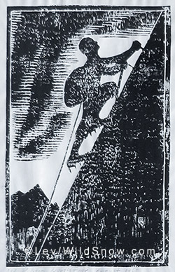 Woodcut by Peter Lev, Mt. Robson North Face,. August 1968. Woodcut by Peter Lev, Mt. Robson North Face,. August 1968. Lev gave this to me as a birthday present in 1979 and I've always cherished it.