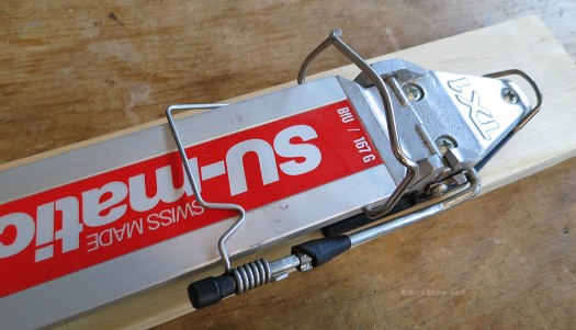 This funky ski brake also acts as a spring loaded arm that when attached to plate in touring mode provides a return spring while walking. This funky ski brake also acts as a spring loaded arm that when attached to plate in touring mode provides a return spring while walking.