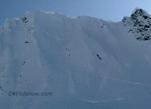 The wall. You can barely see me skiing on the skier's left of the main spine. An absolutely incredible run! The wall. You can barely see me skiing on the skier's left of the main spine. An absolutely incredible run!