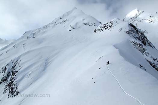 Skinning up the lower slopes. Skinning up the lower slopes.