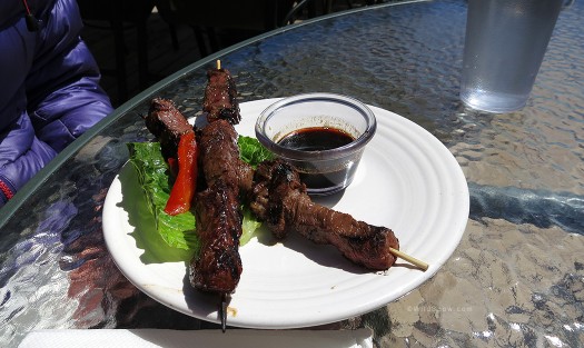 Lisa had the tasty 'caveman toothpicks' consisting of high quality sirloin with secret sauce, slow grooved to perfection. Lisa had the tasty 'caveman toothpicks' consisting of high quality sirloin with secret sauce, slow grooved to perfection.