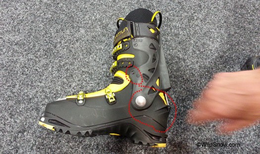 It appears this will be the La Sportiva Spectre sold next winter, beefed just enough to keep it light but still stiff. Very high tech, state-of-art for the Italian ski boot crafters. It appears this will be the La Sportiva Spectre sold next winter, beefed just enough to keep it light but still stiff. Very high tech, state-of-art for the Italian ski boot crafters.