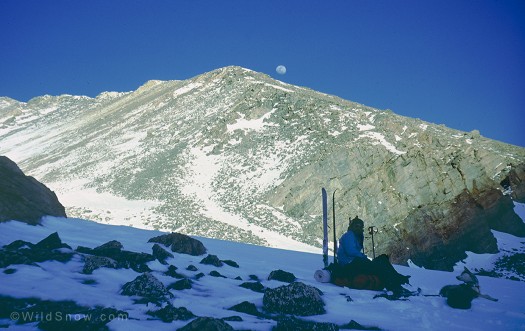 Moonrise at Halfmoon, below shoulder of Mount Massive, 1979. Moonrise at Halfmoon, below shoulder of Mount Massive, 1979.