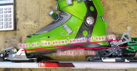 Dynafit Beast lower heel lift position while touring, not flat on the ski but not much lift either. Could be useful but we'd like to see at last another height option. Dynafit Beast lower heel lift position while touring, not flat on the ski but not much lift either. Could be useful but we'd like to see at last another height option.