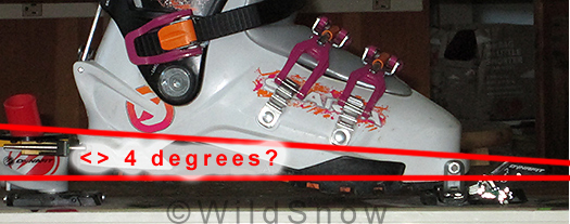 In my view, earlier TLT Dynafit binding model had the ideal ramp. Measured in the way illustrated it's about 4 degrees. Not surprising, since the binding was developed by two of Austria's most experienced backcountry skiers. There is no industry standard for measuring binding ramp, but you can sure feel it! In my view, earlier TLT Dynafit binding model had the ideal delta. Measured in the way illustrated it's about 4 degrees. There is no industry standard for measuring binding ramp, but you can sure feel it!