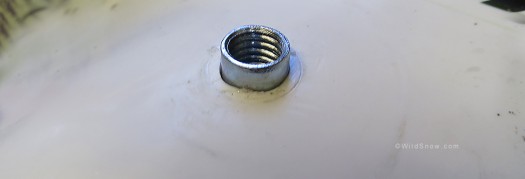Trimmed hole with T-nut fitup (this is not the shortened T-nut). Trimmed hole with T-nut fitup (this is not the shortened T-nut).