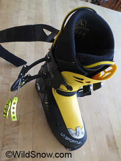 Anchor at base of tongue has alignment adjustments. Excellent for the precision skier, or for anyone finding the tongue interacting uncomfortably with their shin. Anchor at base of tongue has alignment adjustments. Excellent for the precision skier, or for anyone finding the tongue interacting uncomfortably with their shin.