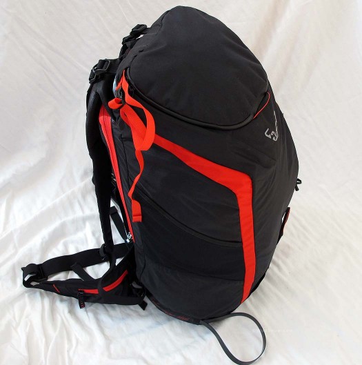 Ski carrying system and ice axe holder tuck away when not in use; handy skin pocket is easily accessed in the field. Skins can also be stuffed in the deep external mesh pocket on the left side of the pack. Ski carrying system and ice axe holder tuck away when not in use; handy skin pocket is easily accessed in the field. Skins can also be stuffed in the deep external mesh pocket on the left side of the pack.