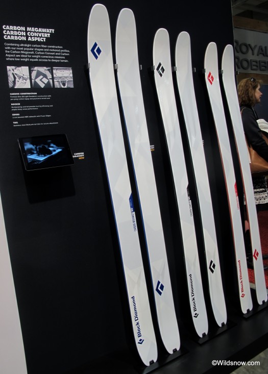 BD is no stranger to the carbon world and for this year the Megawatt, Convert, and Aspect receive the treatment with a Wildsnow favorite white top sheet. Weighing in at 1600 grams for 178 cm Megawatt, 1400 grams for 172 cm Convert, and 1300 grams for the 176 cm Aspect. All skis feature a paulownia cnc wood core and pre-preg carbon construction. BD is no stranger to the carbon world and for this year the Megawatt, Convert, and Aspect receive the treatment with a Wildsnow favorite white top sheet. Weighing in at 1600 grams for 178 cm Megawatt, 1400 grams for 172 cm Convert, and 1300 grams for the 176 cm Aspect. All skis feature a paulownia cnc wood core and pre-preg carbon construction.