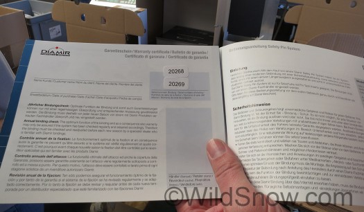 Each binding is packed with a user manual stamped with the binding serial number. Each binding is packed with a user manual stamped with the binding serial number.