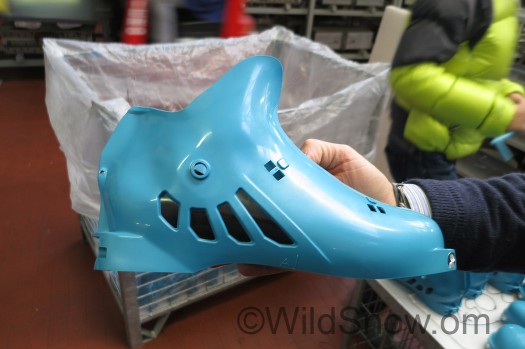 We also visited the injection molding factory where Scarpa was making the demo boots. This F1 Evo scaffo was just out of the mold. We also visited the injection molding factory where Scarpa was making the demo boots. This F1 Evo scaffo was just out of the mold.