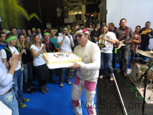 Fritz was honored with a 30-year birthday cake. Ski touring has left him looking about 30, but he says too much thinking about ski bindings makes him feel like 60. Fritz was honored with a 30-year birthday cake. Ski touring has left him looking about 30, but he says too much thinking about ski bindings makes him feel like 60.