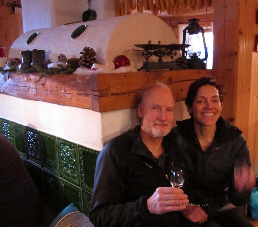 Tile fireplace warms us along with a shot of pear kirsch. Tile fireplace warms us along with a shot of pear kirsch.