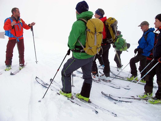 Franz the Guide gives the safety talk before we leave. I know Lou is thinking 'whatever happened to the safe 3-person group, and do any of these guys have more than a cell phone in their backpacks?' Franz the Guide gives the safety talk before we leave.