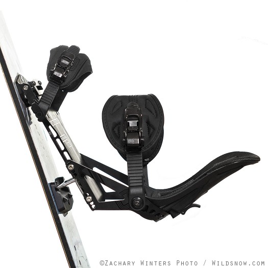 Spark-review_2_1050 The Afterburner, a new splitboard binding from Spark R&D with the lower of two climbing wires engaged.