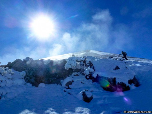 Desperate conditions call for exploring the obscure. Mike Phillips winds through volcanic steam east of the Sierra. February 3, 2014 Desperate conditions call for exploring the obscure. Mike Phillips winds through volcanic steam east of the Sierra. February 3, 2014