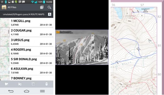 Navigation through the folders is like a PC desktop. You can bring up mountain terrain shots or maps. Navigation through the folders is like a PC desktop. You can bring up mountain terrain shots or maps.