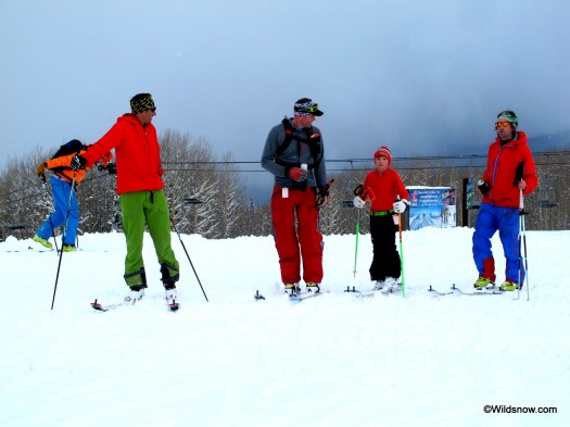 US Ski Mountaineering Team Champion, Marshall Thompson, Skiing Magazine editor, Sam Bass and son, with Dynafit communication manager Eric Hende Henderson made the trek to Ten Peaks to get their nachtspektakel on. US Ski Mountaineering Team Champion, Marshall Thompson, Skiing Magazine editor, Sam Bass and son, with Dynafit communication manager Eric Hende Henderson made the trek to Ten Peaks to get their nachtspektakel on.
