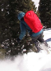Skiing with Black Diamond Jetforce airbag pack. Skiing with Black Diamond Jetforce airbag pack.