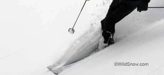 In denser loose snow, width is almost always key. In denser loose snow, width is almost always key.