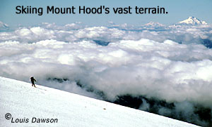 Corn snow ski touring on Mount Hood. Corn snow ski touring on Mount Hood.