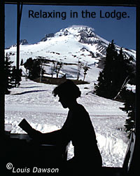 Lisa relaxing in Timberline Lodge, Mount Hood out the window. Lisa relaxing in Timberline Lodge, Mount Hood out the window.