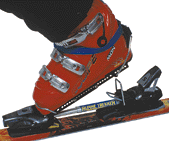 Alpine Trekker inserted in alpine ski binding, allowing stride. Alpine Trekker inserted in alpine ski binding, allowing stride.