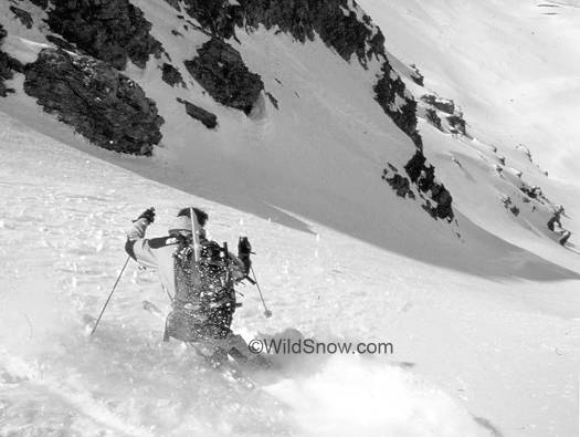 Bob Perlmutter in Lisa Couloir, Cathedral Peak, Colorado.