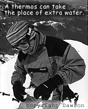 Use hot water to melt snow. Use hot water to melt snow.