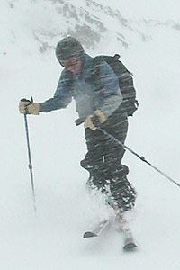 Full conditions ski touring in a soft shell. Full conditions ski touring in a soft shell.