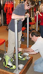 The F1 comes with a thermo-form liner. Here, Louie Dawson gets custom fitting from Aspen's elite boot fitter Bill Thistle -- Performance Alignment Systems. Yes, the boy got a pair as well -- and likes 'em! The F1 comes with a thermo-form liner. Here, Louie Dawson gets custom fitting from Aspen's elite boot fitter Bill Thistle -- Performance Alignment Systems. Yes, the boy got a pair as well -- and likes 'em!