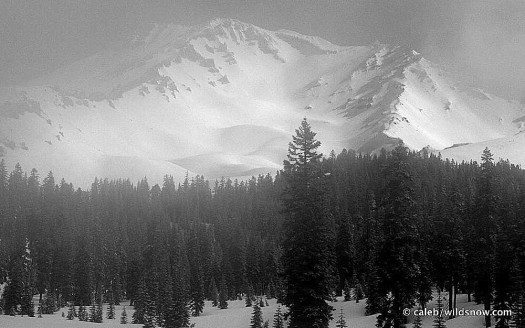 Mount Shasta's Avalanche Gulch viewed through the rising morning mist.