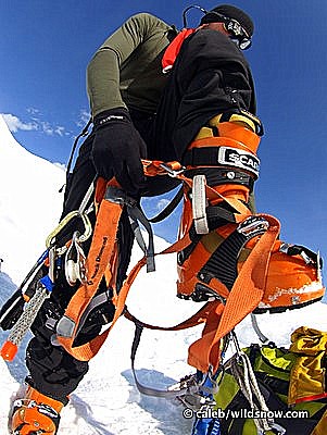 Black Diamond Couloir harness and Scarpa boots, good Denali combo.