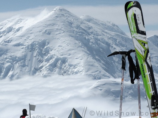 Wayback skis k2, Mount Foraker in background.