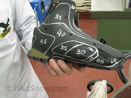 Zeus backcountry skiing boot thicknesses.