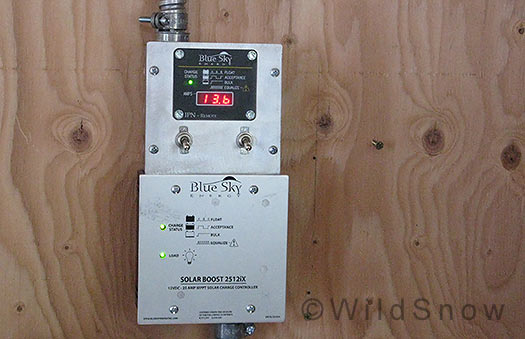 Blue Sky charge controller and IPN Remote for backcountry skiing cabin.