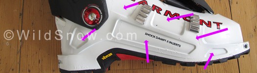 Scott Cosmos backcountry skiing boot, 'webframe' reinforcing ribs. Cosmos backcountry skiing boot, 'webframe' reinforcing ribs.